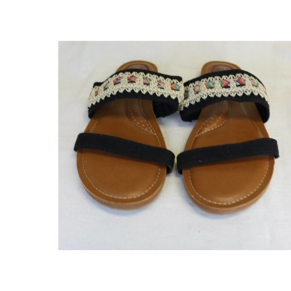 The Saks Flats Two Straps Black with design Size 8